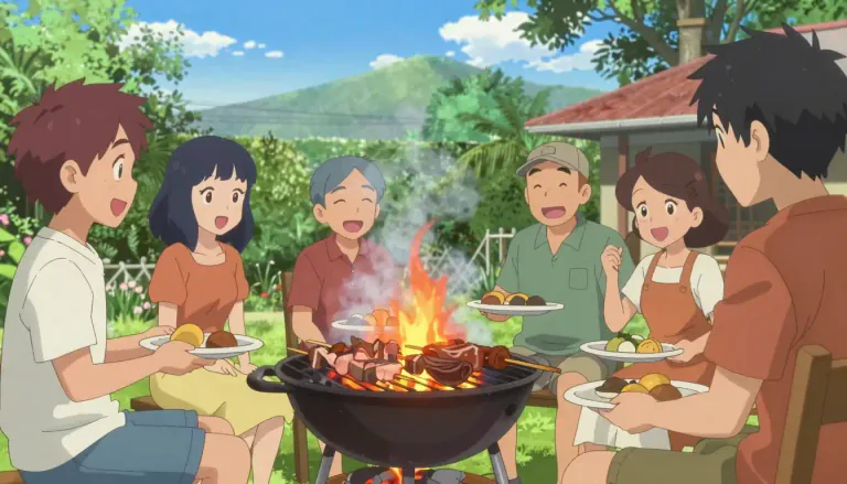 Visual representation of "braai" - A braai is a South African term for a barbecue, typically involving grilling meat over an open flame or coals, often accompanied by socializing with friends and family.