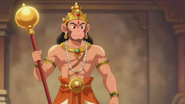Visual representation of "hanuman" - Hanuman is a divine monkey god in Hindu mythology, known for his loyalty and immense strength.