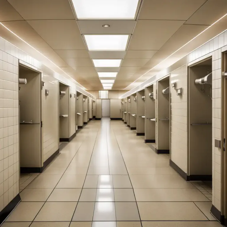 Visual representation of "toilet" - A large room containing several toilets.