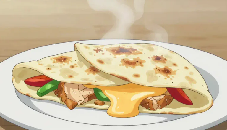 Visual representation of "quesadilla" - A quesadilla is a type of Mexican food consisting of a folded or filled tortilla, usually with cheese and other ingredients, cooked until the cheese is melted.