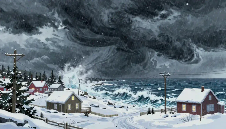 Visual representation of "nor'easter" - A nor'easter is a strong storm that typically brings rain and snow, affecting the northeastern United States.