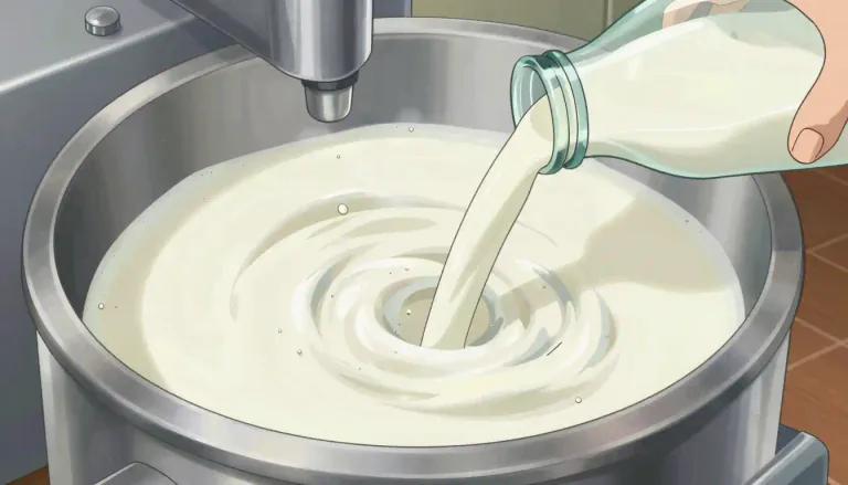 Visual representation of "homogenize" - To process a mixture to break down fat molecules in milk, creating a smooth and even texture.