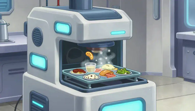 Visual representation of "replicator" - A concept referenced in science fiction where a machine fabricates objects or food.