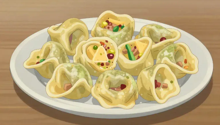 Visual representation of "tortellini" - A type of Italian pasta that is shaped like a ring and typically filled with meat, cheese, or vegetables.