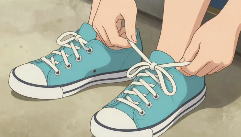 Visual representation of "shoelace" - A shoelace is a thin cord or strip of material that is used to fasten shoes.