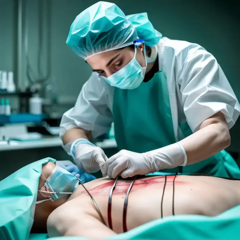 Visual representation of "sew up" - To stitch together the edges of a wound or surgical incision