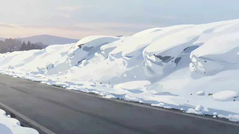 Visual representation of "snowbank" - A large pile of snow that has accumulated on the ground, usually alongside a road or path.