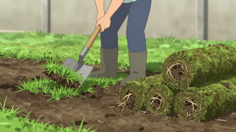Visual representation of "turf off" - To remove the grass from an area.