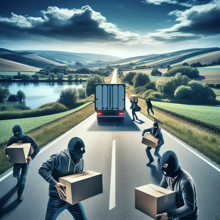 Visual representation of "hijacking" - To intercept and steal goods from a vehicle while in transit.