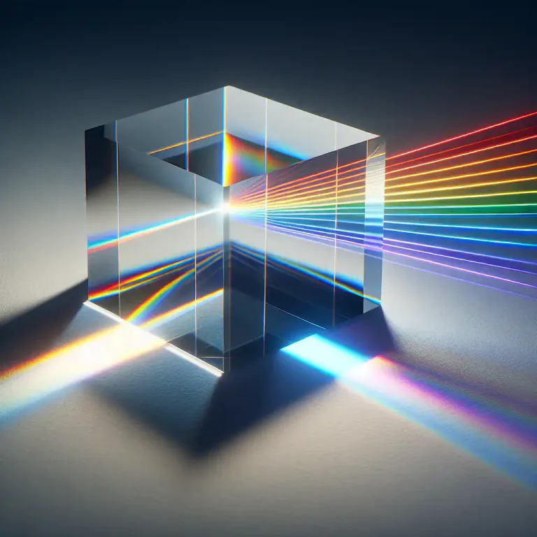 Visual representation of "prismatic" - Referring to or involving prisms or the refraction of light.