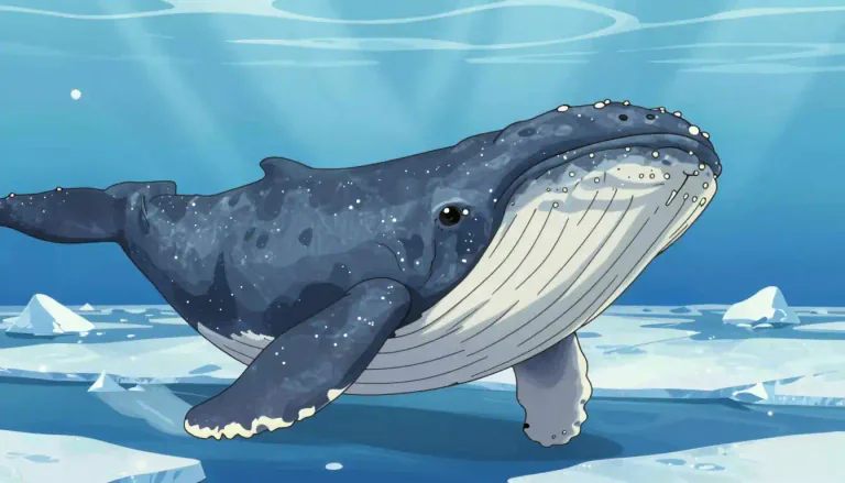 Visual representation of "bowhead" - A large baleen whale of the Arctic and sub-Arctic waters, known for its rounded head and long baleen plates.