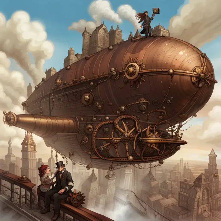 Visual representation of "airship" - In literature, it could be a symbol or tool to represent fantasy, science fiction, or steampunk themes.
