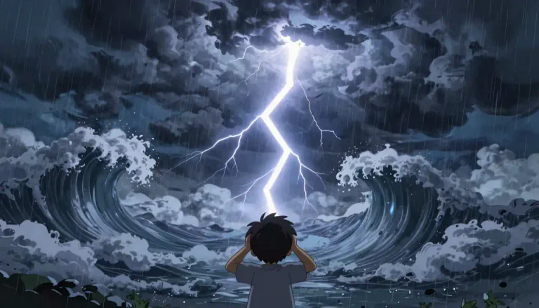 Visual representation of "thunder" - The loud noise in the sky that comes after lightning during a storm