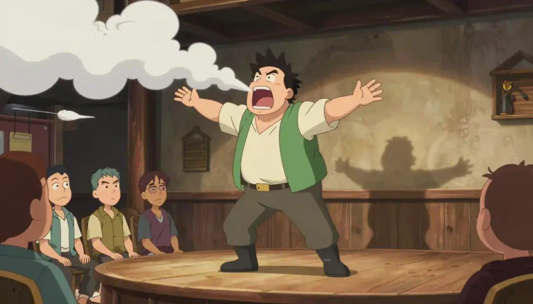 Visual representation of "bluster" - To speak loudly and with little effect, trying to impress or intimidate others.