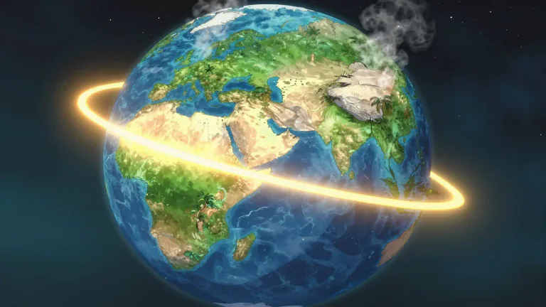 Visual representation of "equatorial" - Relating to or near the equator (an imaginary line around the earth, equally distant from both poles).