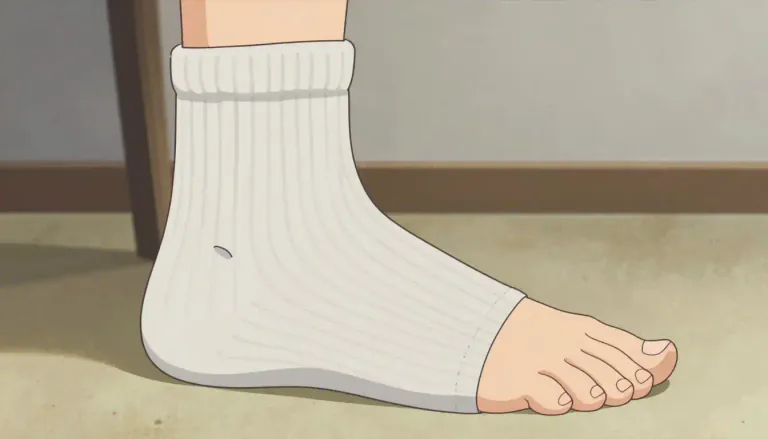 Visual representation of "sock" - A piece of clothing worn on the foot and lower part of the leg.