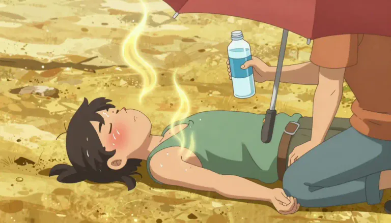 Visual representation of "heatstroke" - A serious condition that occurs when the body overheats, often due to prolonged exposure to high temperatures, resulting in a breakdown of the body's thermoregulation.