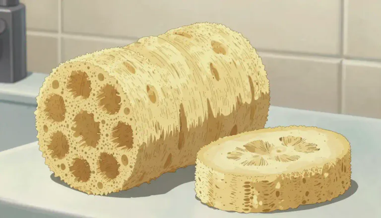 Visual representation of "loofah" - A loofah is a fibrous fruit of the loofah plant that is dried and used as a natural sponge for bathing and exfoliation.