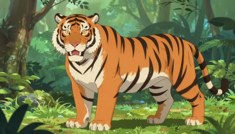 Visual representation of "tiger" - A large, fierce cat with orange-brown fur and black stripes.