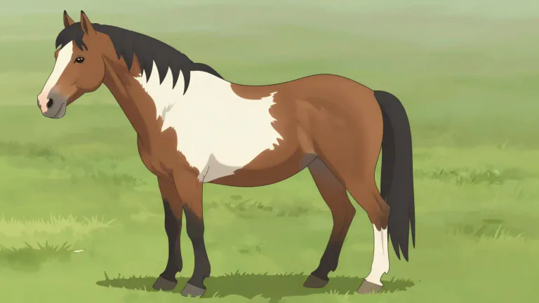 Visual representation of "skewbald" - An animal, usually a horse, that has patches of white and any other color except black on its coat