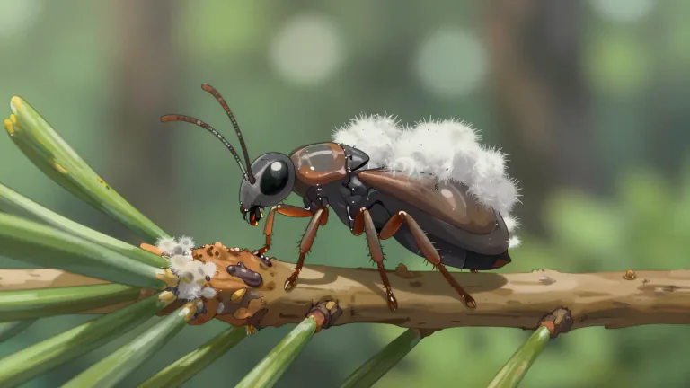 Visual representation of "adelgid" - A type of small, sap-sucking insect that belongs to the family Adelgidae, often found on coniferous trees.