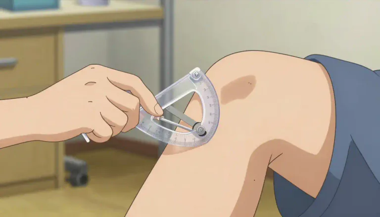 Visual representation of "goniometer" - A goniometer is a device used to measure angles, especially in the field of medicine to assess the range of motion of joints.