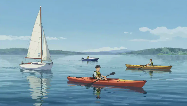 Visual representation of "watercraft" - Any type of vessel that can float on or navigate through water.