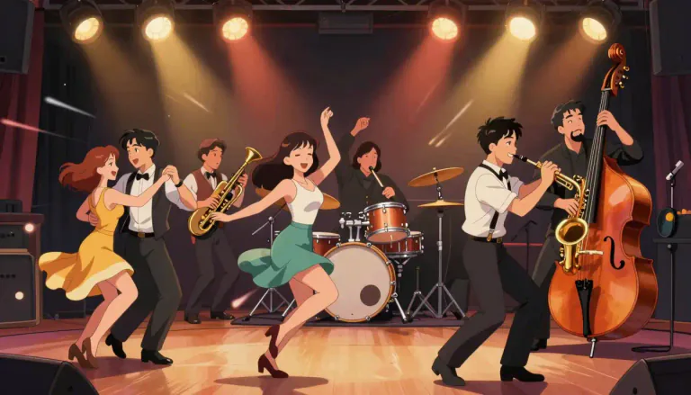 Visual representation of "jive" - A style of fast and lively jazz or swing music
