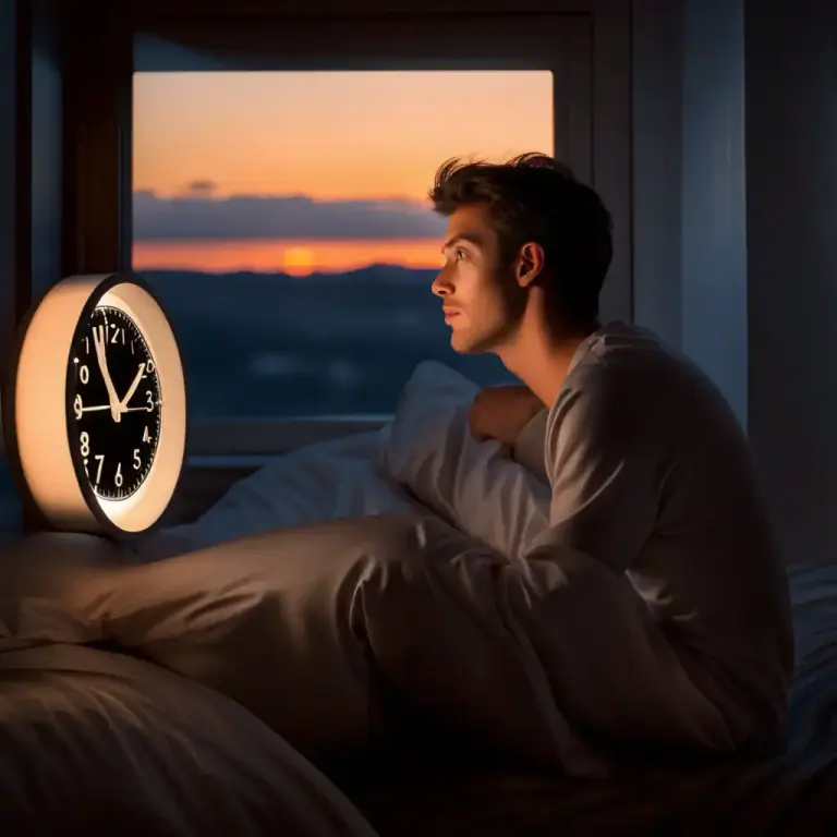 Visual representation of "be/get up with the lark" - To wake up very early in the morning.