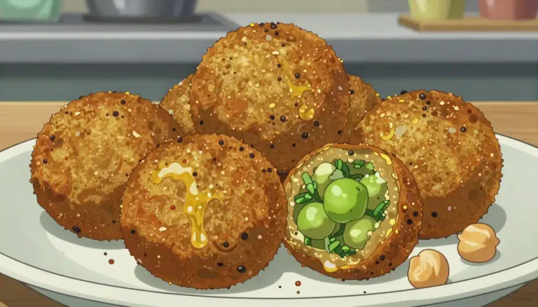 Visual representation of "falafel" - A small ball or patty made from ground chickpeas or fava beans, often spiced and deep-fried.