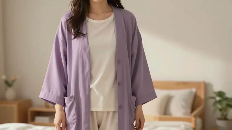 Visual representation of "housecoat" - A loose-fitting garment worn at home, usually over sleepwear.