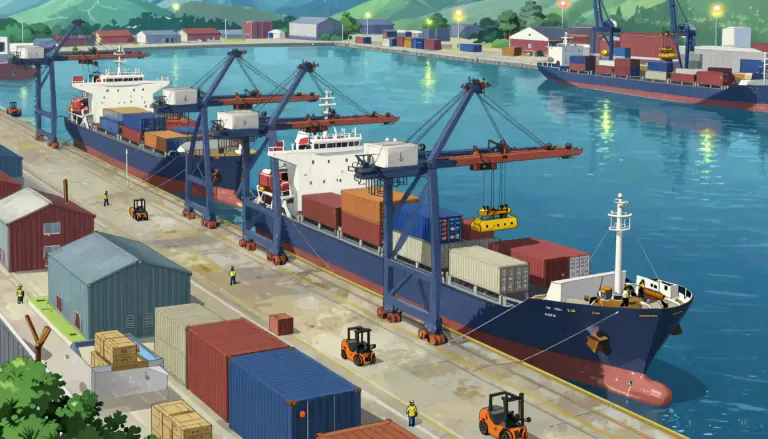 Visual representation of "seaport" - A place where ships can dock and load or unload cargo