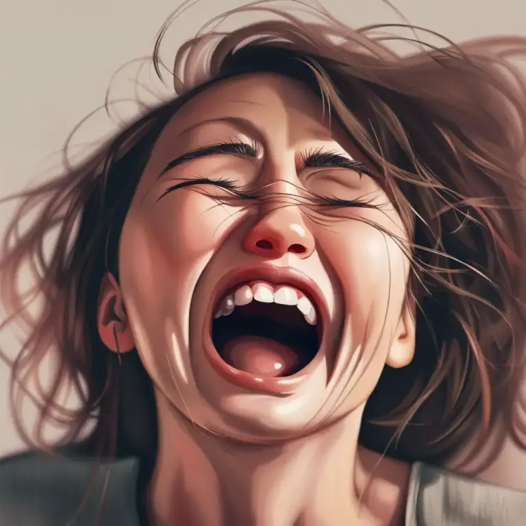 Visual representation of "crease up" - Laugh uncontrollably or show signs of great amusement