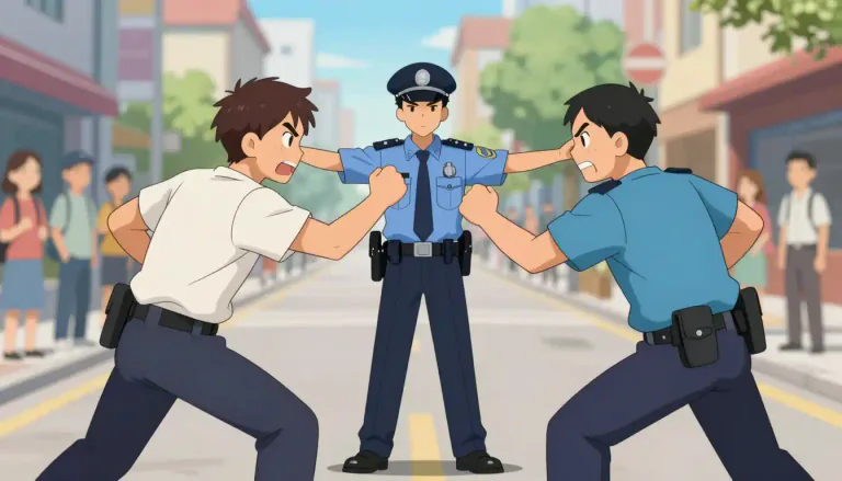 Visual representation of "intervene" - To step in or become involved in a situation to stop or change something.