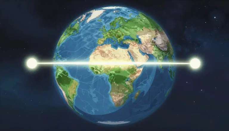 Visual representation of "antipode" - A point on the surface of the Earth that is diametrically opposite to another point.