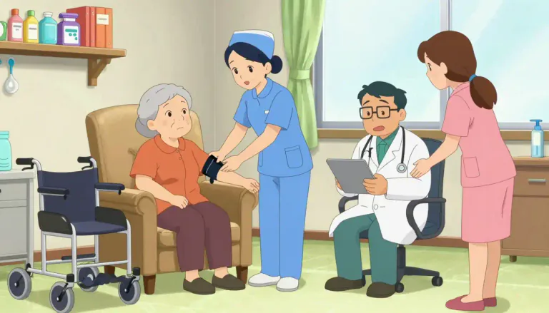 Visual representation of "eldercare" - Professional support services provided specifically for older adults, often encompassing medical care and personal assistance.