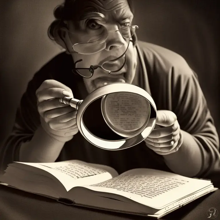 Visual representation of "read into" - To investigate deeper into a text or a statement to understand its underlying meanings.