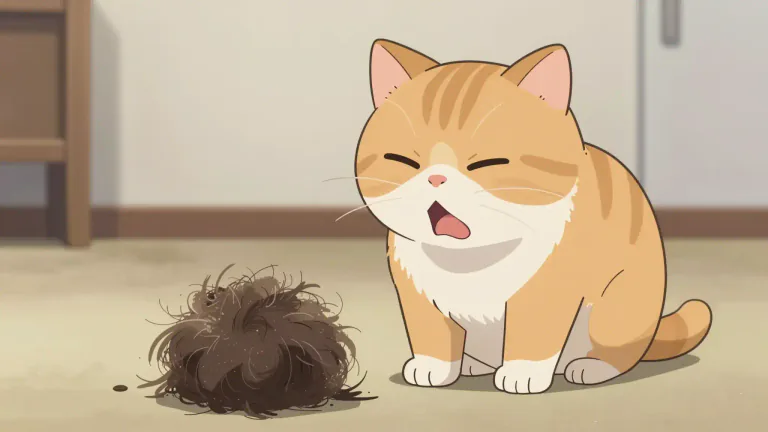 Visual representation of "furball" - A small, round mass of fur that is vomited up by animals, especially cats.