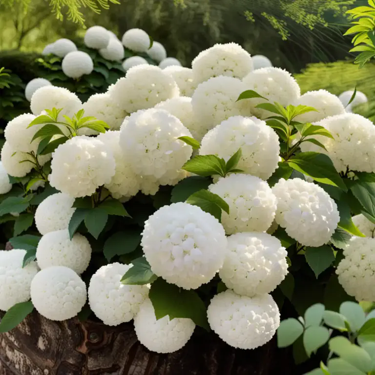 Visual representation of "snowball" - A round, white flower which blooms in clusters, such as the snowball bush.