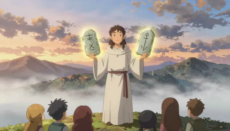 Visual representation of "decalogue" - A set of ten fundamental principles or laws, especially those given to Moses on Mount Sinai in the Bible.