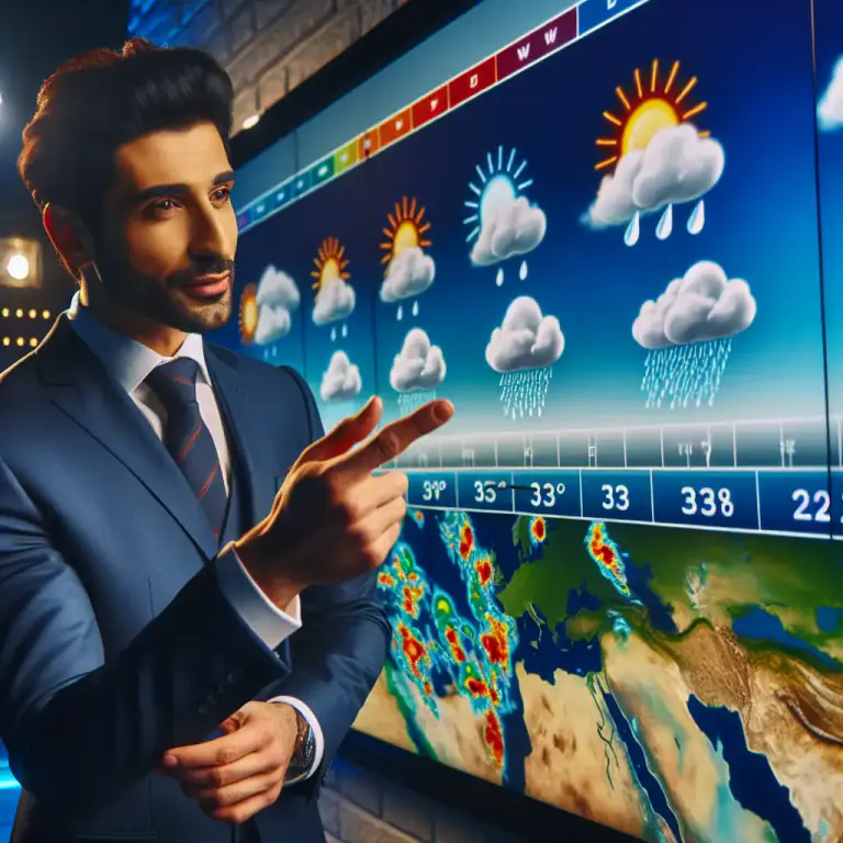 Visual representation of "weatherman" - A person who presents the weather forecast on television or radio
