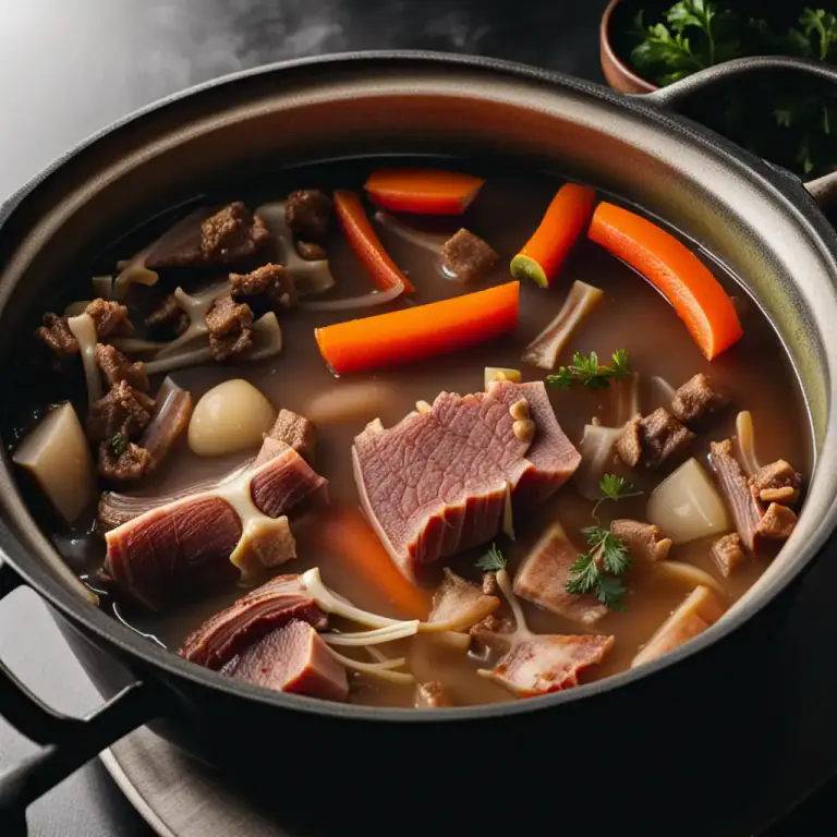Visual representation of "stock" - A liquid made by boiling bones, meat, or vegetables and used for cooking.