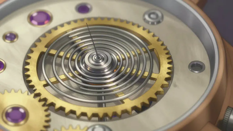 Visual representation of "hairspring" - A thin coiled spring in a mechanical watch which controls the speed of the watch's movement.