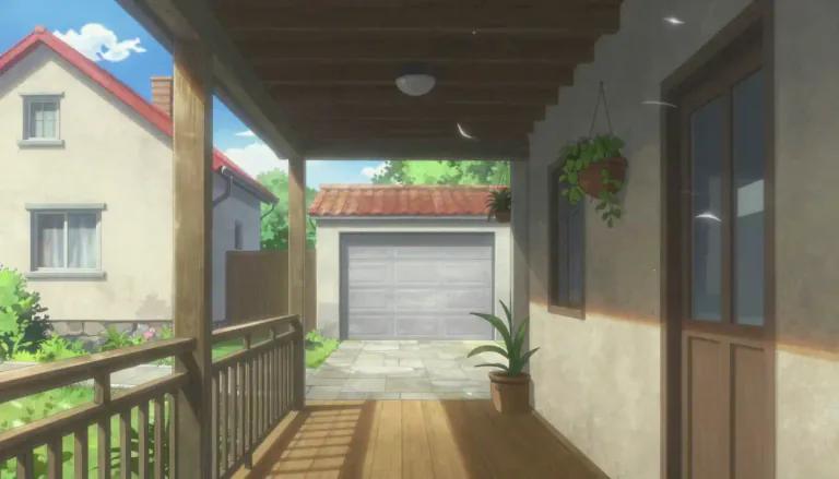 Visual representation of "breezeway" - A breezeway is a covered outdoor passage connecting two buildings or areas, often open on the sides to allow for natural air circulation.
