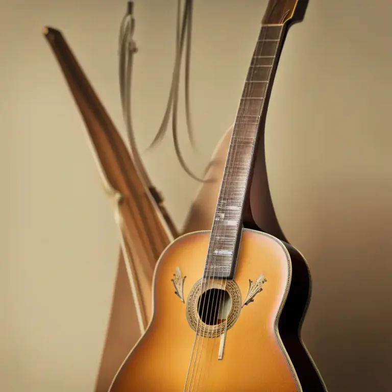 Visual representation of "neck" - The part of a stringed musical instrument that contains the frets