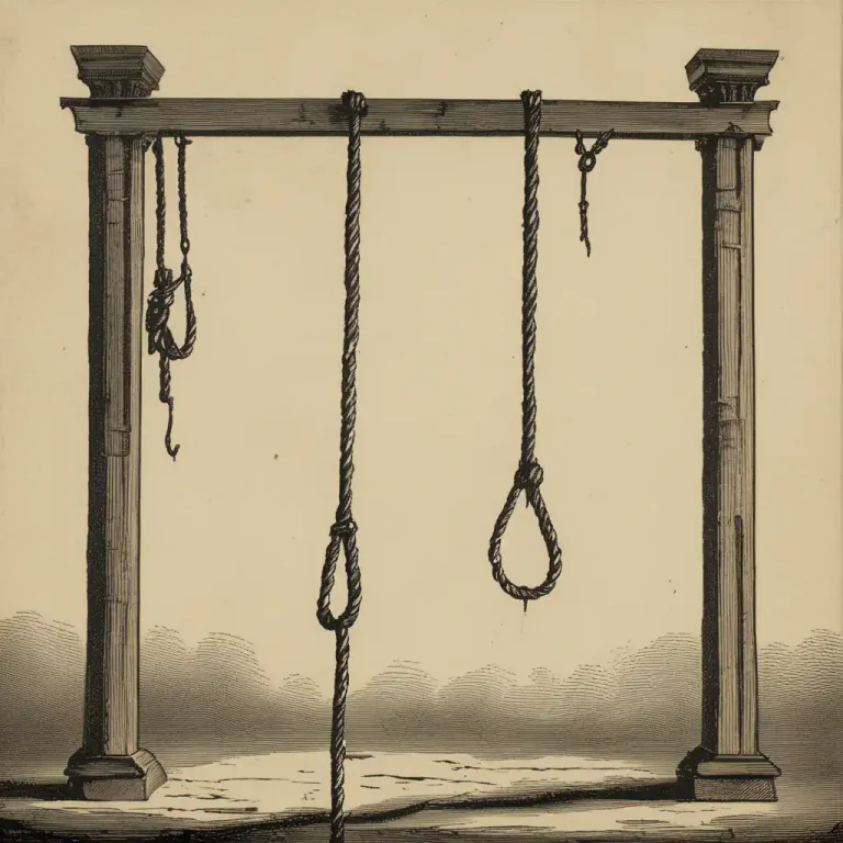 Visual representation of "hang something" - To kill someone by tying a rope attached from above around their neck and removing the support from beneath them.