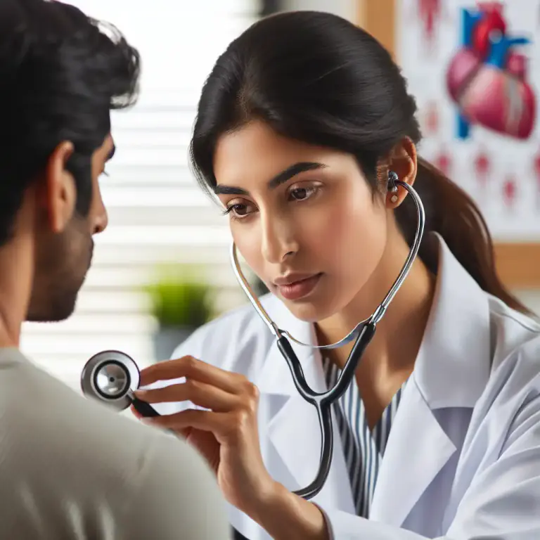 Visual representation of "bicameral" - Relating to a method of heart auscultation in which one ear of the stethoscope is used to listen to the atria and the other ear to listen to the ventricles.
