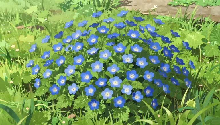 Visual representation of "speedwell" - A plant with small blue flowers, usually found in meadows or gardens.