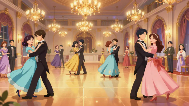 Visual representation of "cotillion" - A formal ball or dance, typically for young people, to celebrate a coming of age.