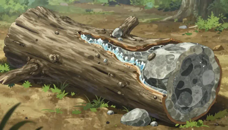 Visual representation of "petrification" - The process by which organic material becomes turned into stone or a stony substance.